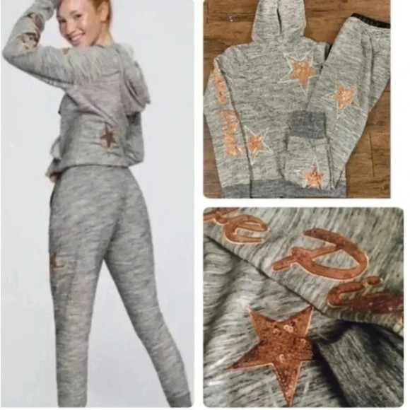 PINK VS BLING STAR HOODIE / MATCHING JOGGERS OUTFIT  L - Picture 1 of 11